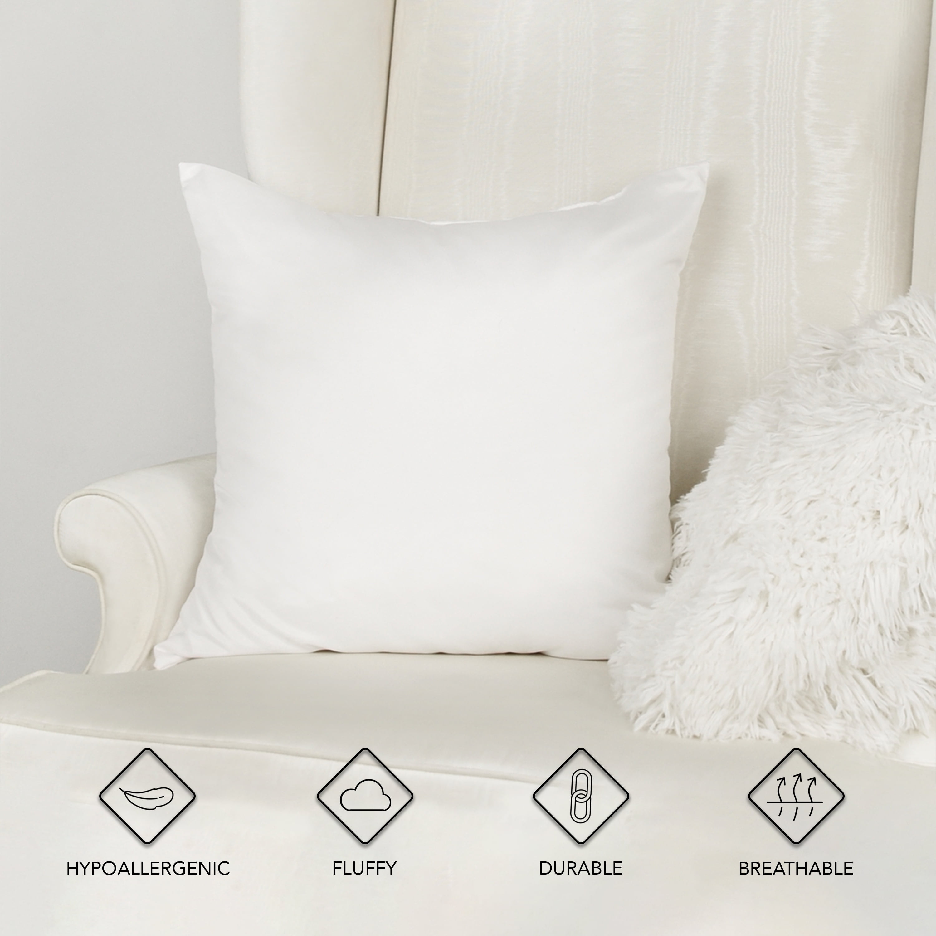 A1 Home Collections 16x16 Inch Square Throw Pillow Insert (Pack of 1), Hypoallergenic Down Alternative, Extra Filled Indoor Decorative Pillow, White
