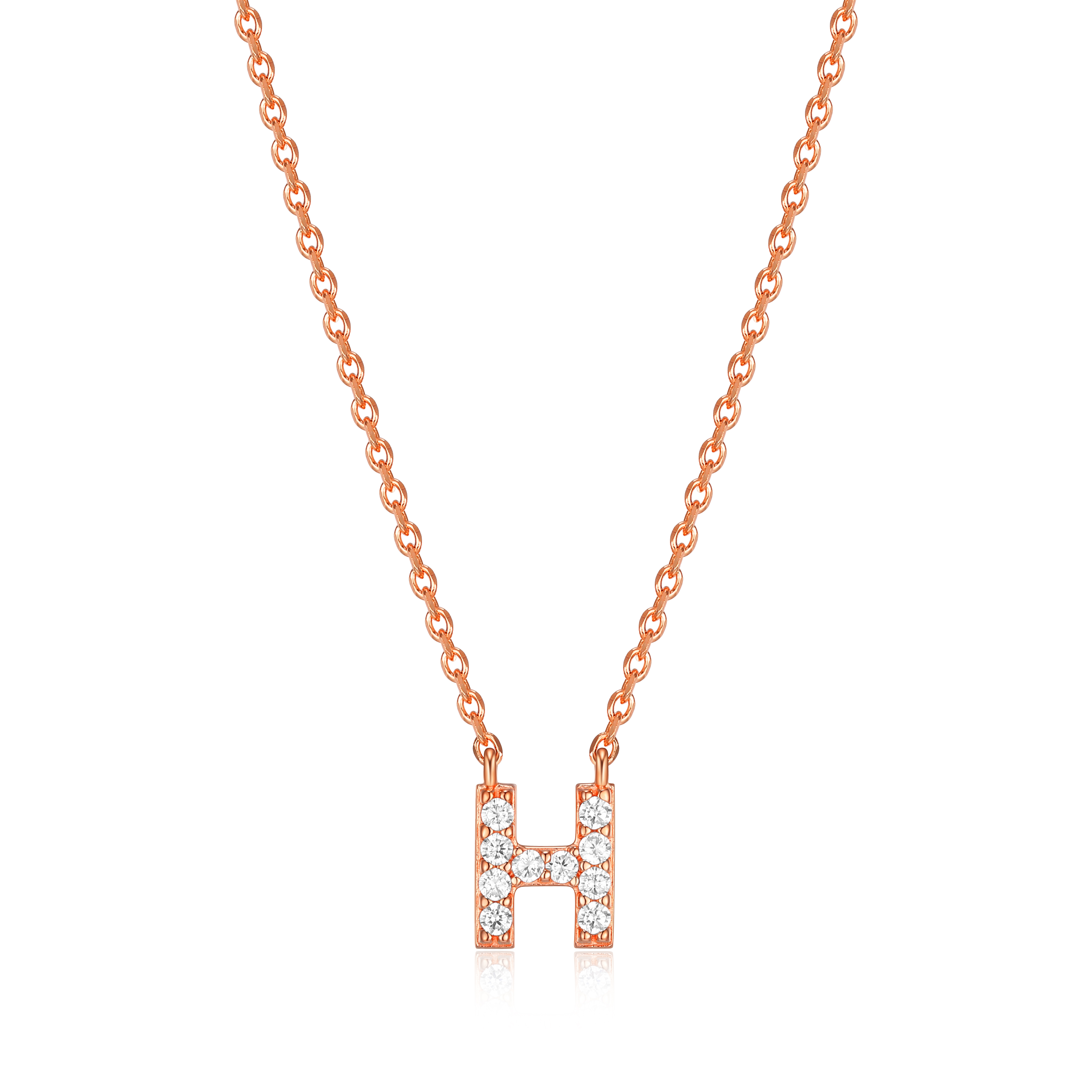 Forever Facets "H" CZ Necklace in Rose Gold over Sterling Silver, Adult Female