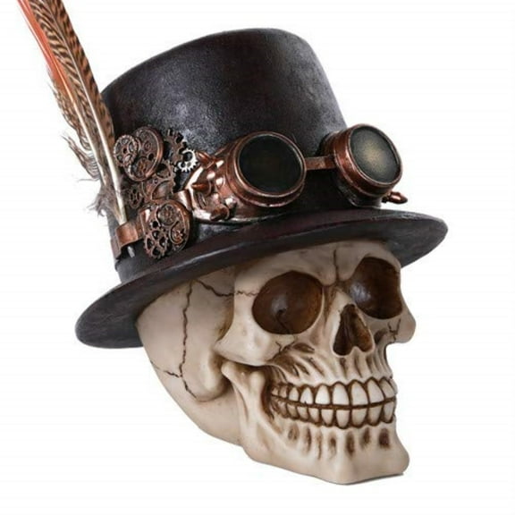 Pacific Giftware Steampunk Feathered Top Hat Skull with Steampunk Goggles Collectible Figurine Skull Decor