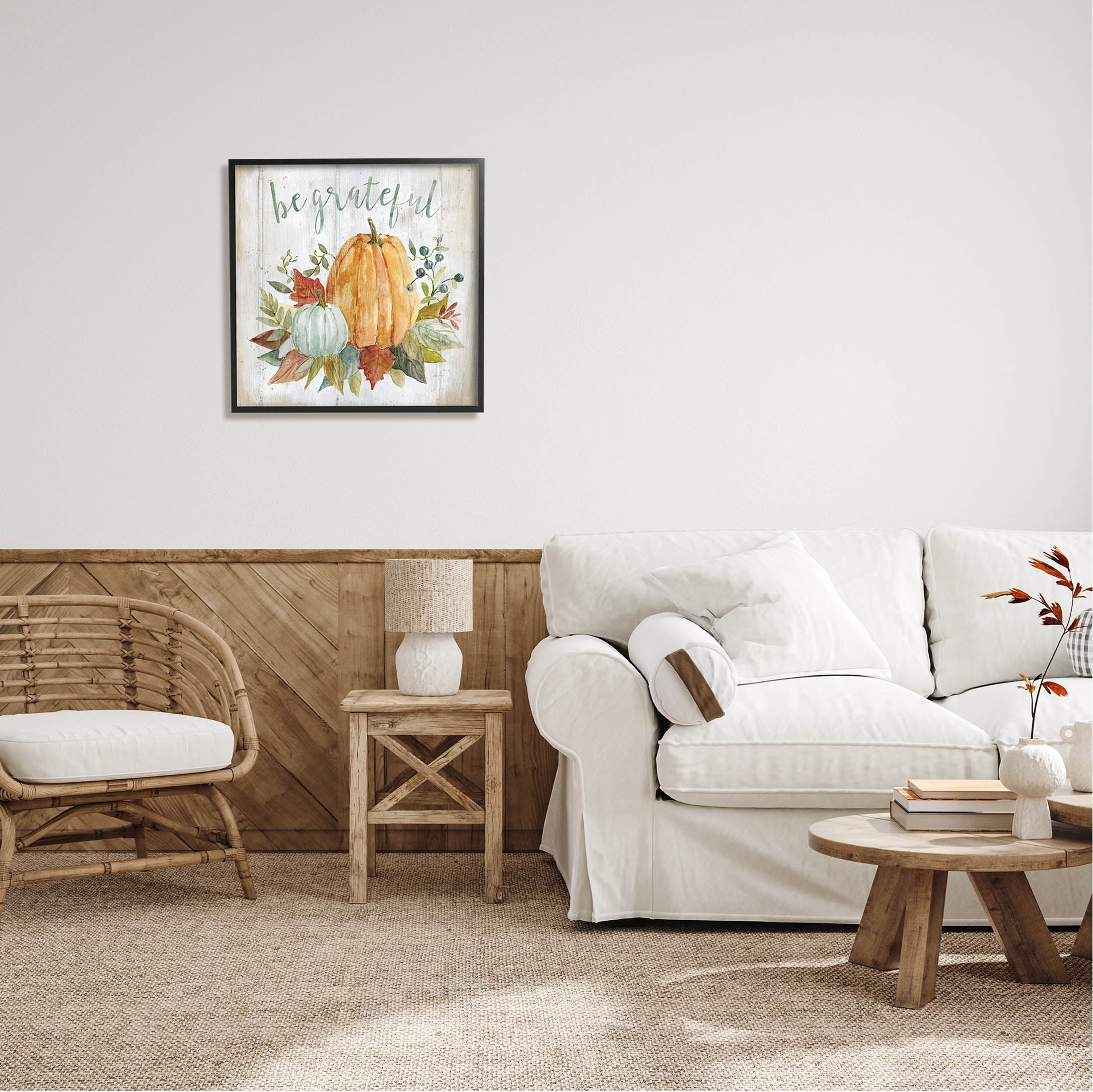 Stupell Industries Be Grateful Autumnal Botanicals Graphic Art Black Framed Art Print Wall Art, Design by Livi Finn