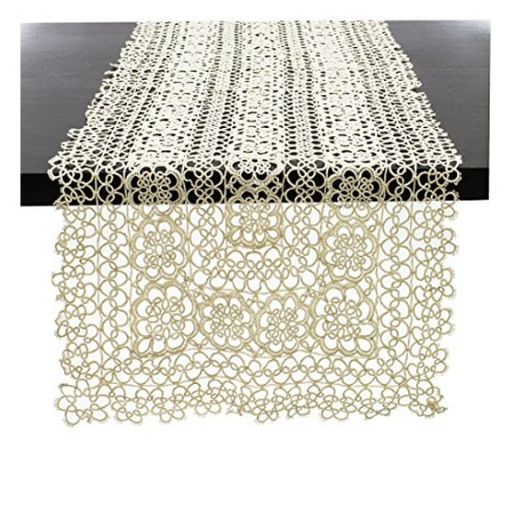 Fennco Styles Handmade All-over Tatting Lace Tablecloth 100% Cotton (16"x54" Runner, Ecru)