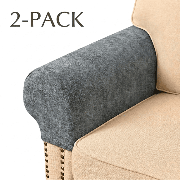 ROSEXIXI 2 Pack Couch Armrest Covers Waterproof PU Elastic Non Slip Sofa Arm Protector Light Gray