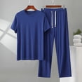 thumbnail image 5 of Men's Pajamas Cotton 2 Piece Short Sleeve T-shirt and Drawstring Long Pant Sets Soft Summer Pjs Sleepwear, 5 of 6