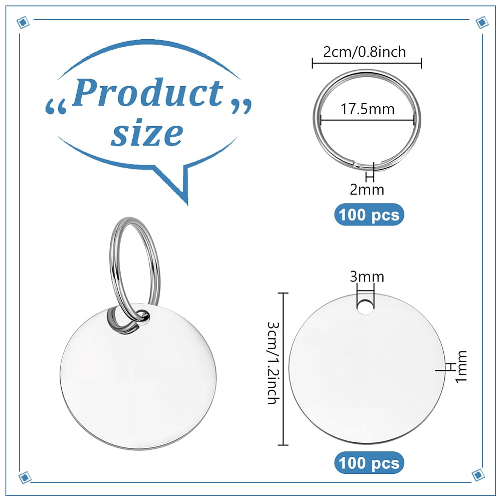 DIY Keychain Making Kits including Stainless Steel Pendants and Iron Split Key Rings Flat Round Platinum & Stainless Steel Color 30x1mm Hole: 3mm