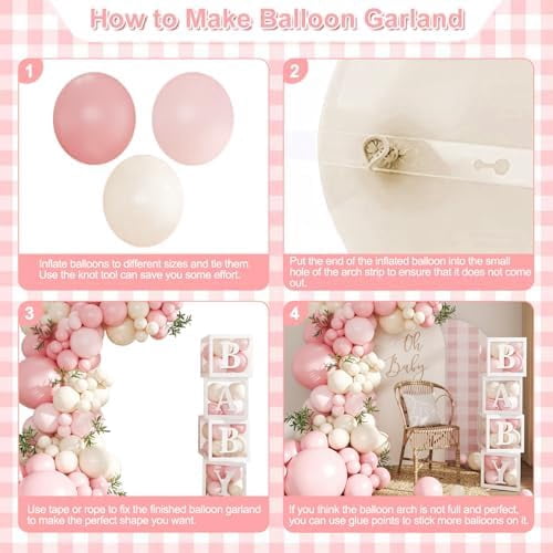 Pink Balloon Arch Garland Kit, 132Pcs Pink Baby Shower Decorations for Girl Baby Boxes with Letters for Boho Baby Shower Birthday Gender Reveal Party Wedding Decorations