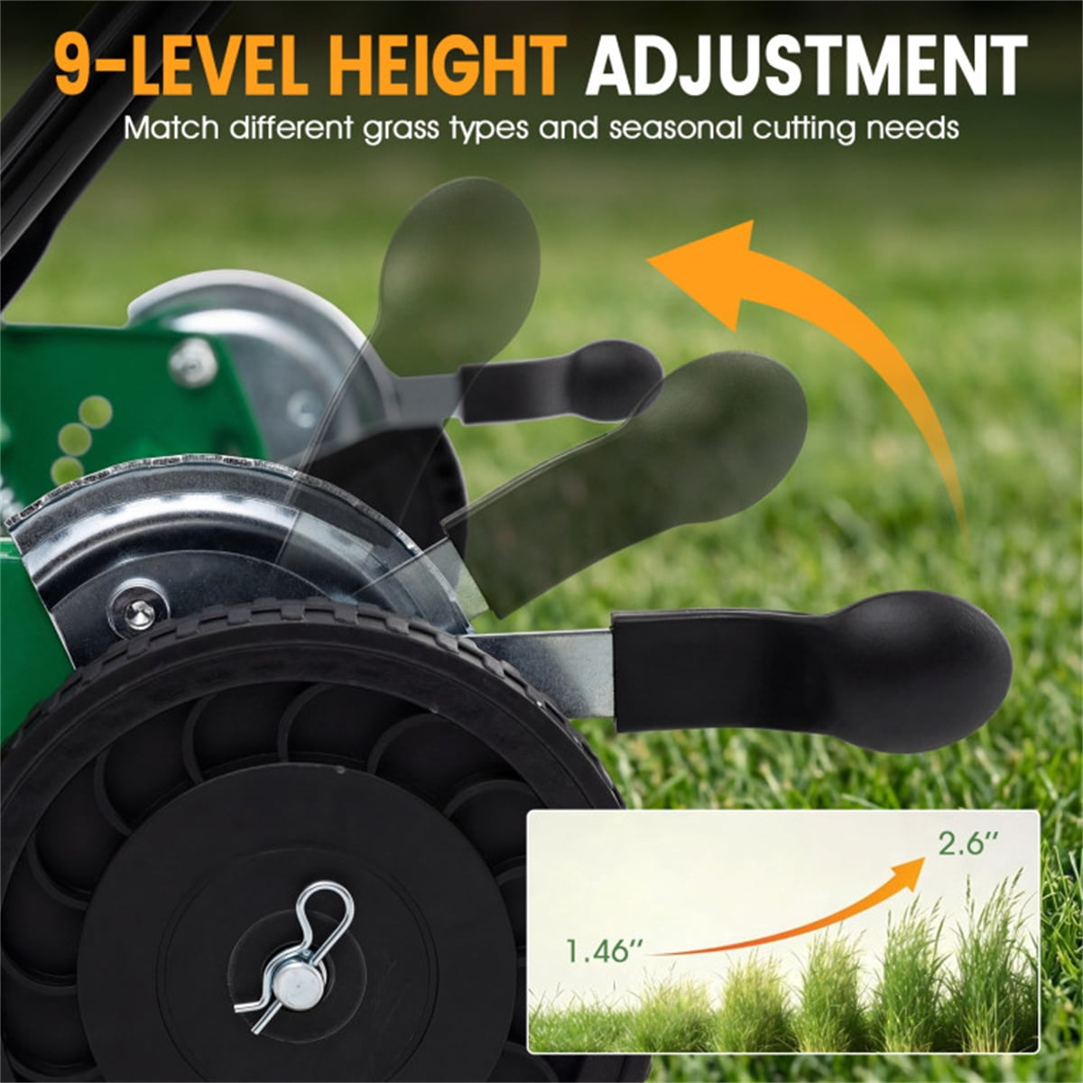18 Inch 5 Blade Push Reel Lawn Mower with Grass Catcher Green