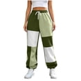thumbnail image 5 of Inleife Women's Color Block Patchwork Jogger Sweatpants, High Waist Drawstring Cuffed Ankle Casual Long Pants with Side Pockets for Winter, 5 of 6
