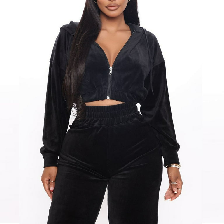 Velour tracksuit with cropped hoodie new arrivals