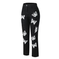 thumbnail image 4 of High Waisted Jeans For Women Straight Leg Butterfly Print Stretch Denim Pants Fashion Lightweight Travel Long Jeans With Pocket Black L, 4 of 8