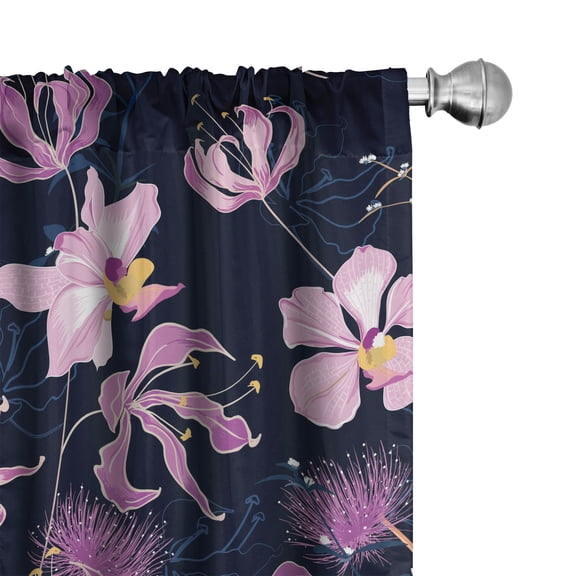 Ambesonne Tropical Curtains, Exotic Botanical Retro, Pair of 28"x63", Navy Blue and Soft Pink