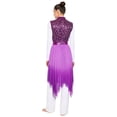 thumbnail image 7 of iiniim Women's Sequined Liturgical Worship Praise Dance Dresses Gradient Mesh Irregular Church Worship Tunic Purple M, 7 of 7