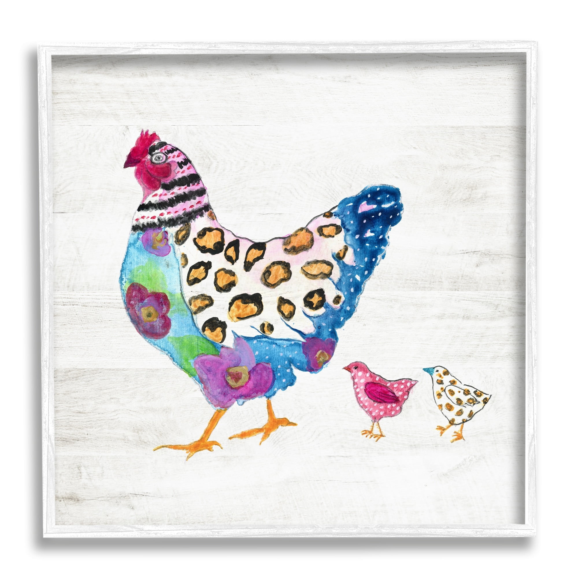 Stupell Industries Abstract Chicken Walk Whimsical Patterned Farm Animal, 17 x 17, Design by Janet Tava