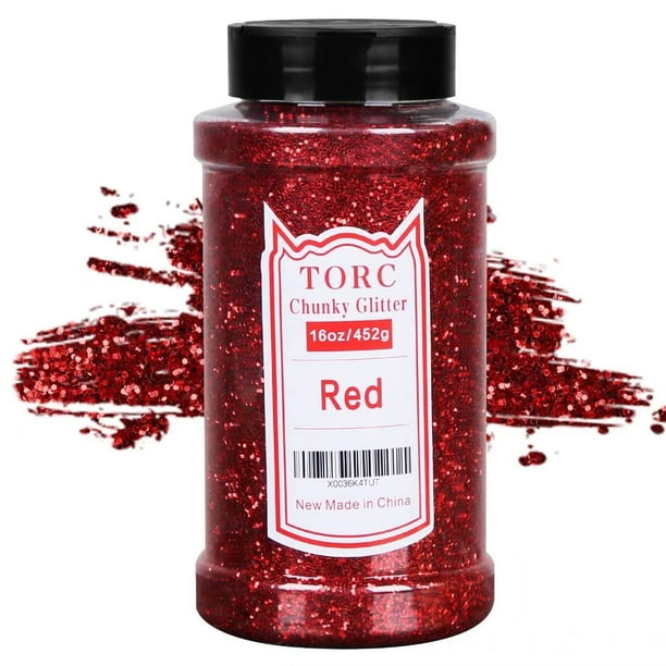 Glitter TORC, color rojo grueso, 452 g, para manualidades, maquillaje y uñas