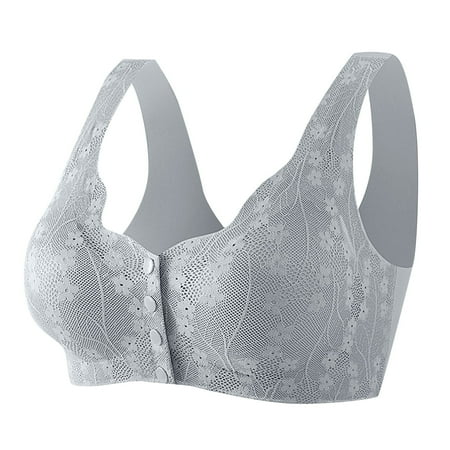 Daisy Bra for Women Bra Pack Comfortable Convenient Front Close Women Bras Wireless Push Up Button Cotton Bras for Women Bras Wireless Plus Size Older Women No Underwire Grey 4X-Large Lace