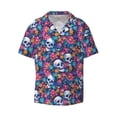thumbnail image 2 of Lsque Skull Daisy print Men's Cuban Collar Short Sleeve Shirt Summer Beachwear Casual Button Down Fashionable Vacation Leisure Shirt-XX-Large, 2 of 7