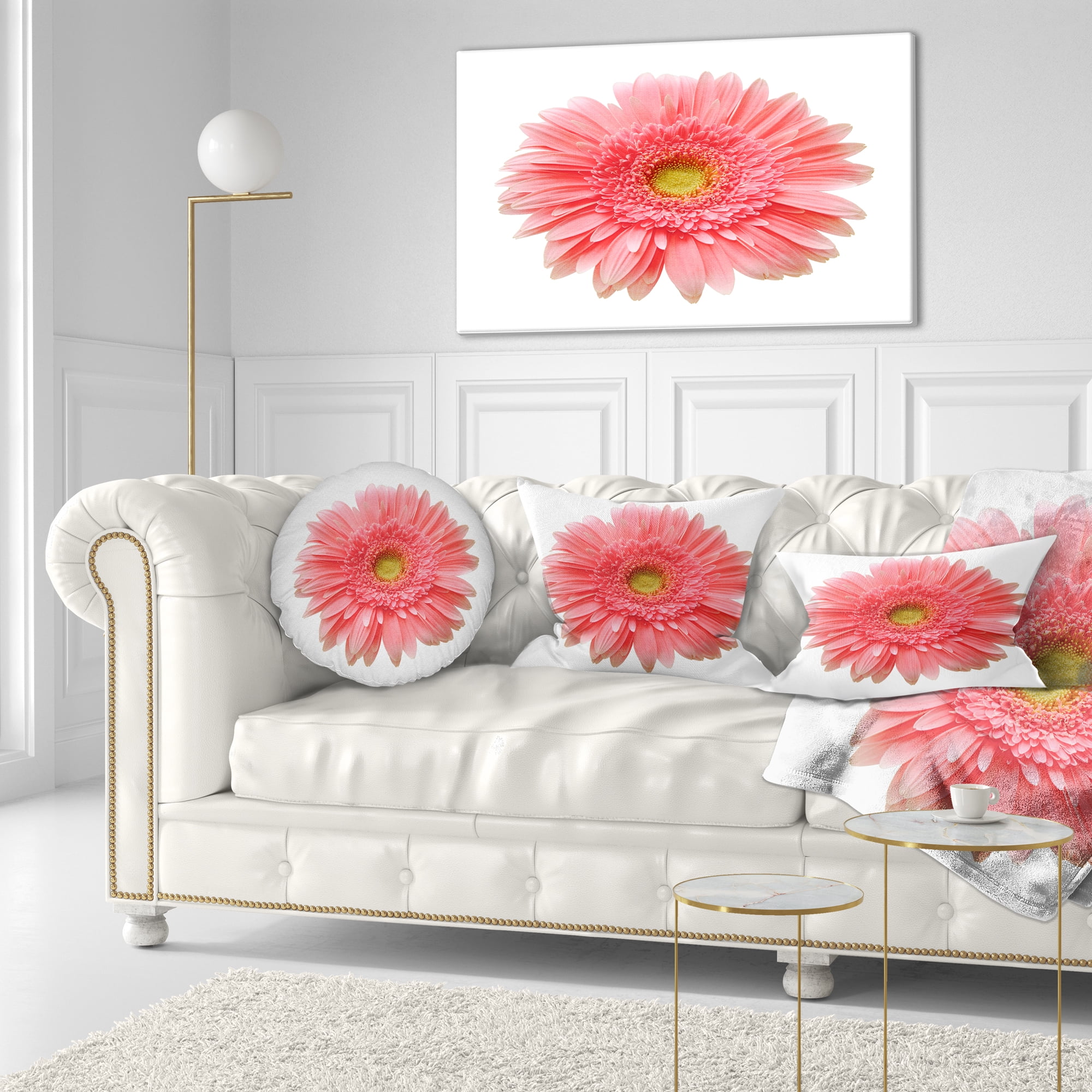 Designart Single Daisy on White Background - Floral Throw Pillow - 12x20