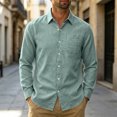 thumbnail image 2 of Linen Shirts for Men Long Sleeve, Casual Summer Button Down Shirt Tops, Fashionable Loose Breathable Solid Color, light Green 2xl, 2 of 6