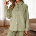 thumbnail image 2 of IWRICH Women's Soft Jacket Cozy Flannel Shirt Thermal Loungewear Top for Winter Comfortable Home Wear Green XL, 2 of 5