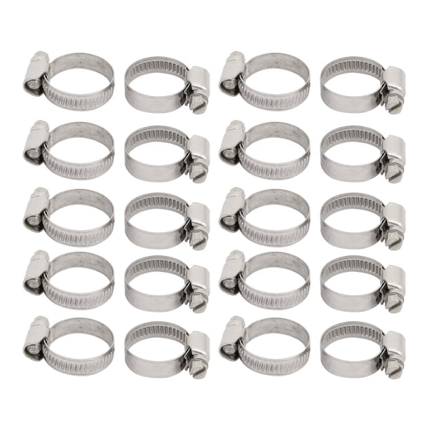 20 piezas de abrazadera de manguera ajustable de acero inoxidable tipo alemán de 16 mm a 27 mm de diámetro