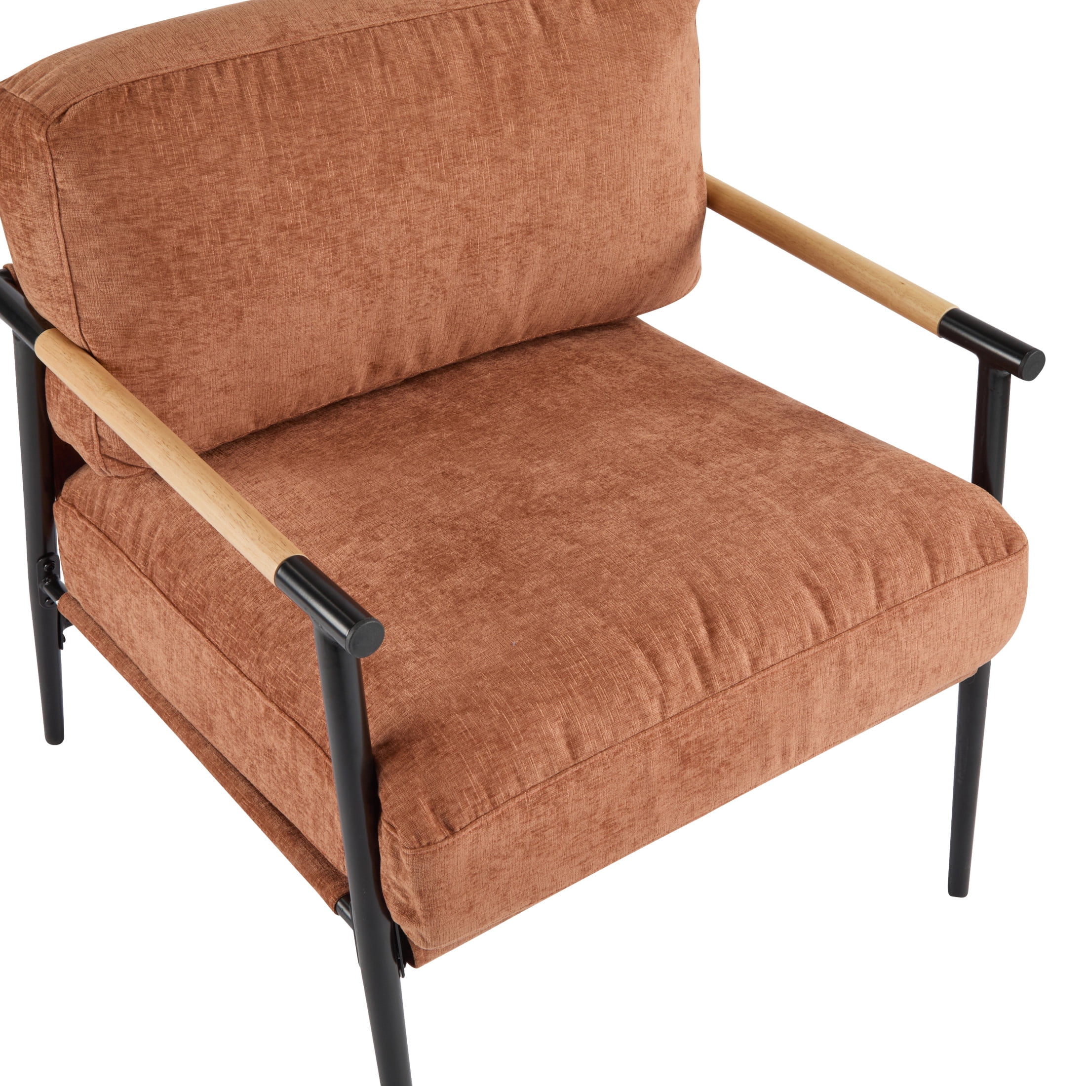Christopher Knight Home Mid-Century Modern Upholstered Accent Chair, Wooden Armrest, Metal Frame, Orange