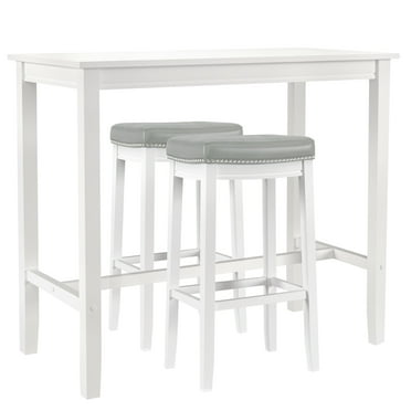 Linon Cessford 3-Piece Bar Height Tavern Set, White/Gray Faux Leather