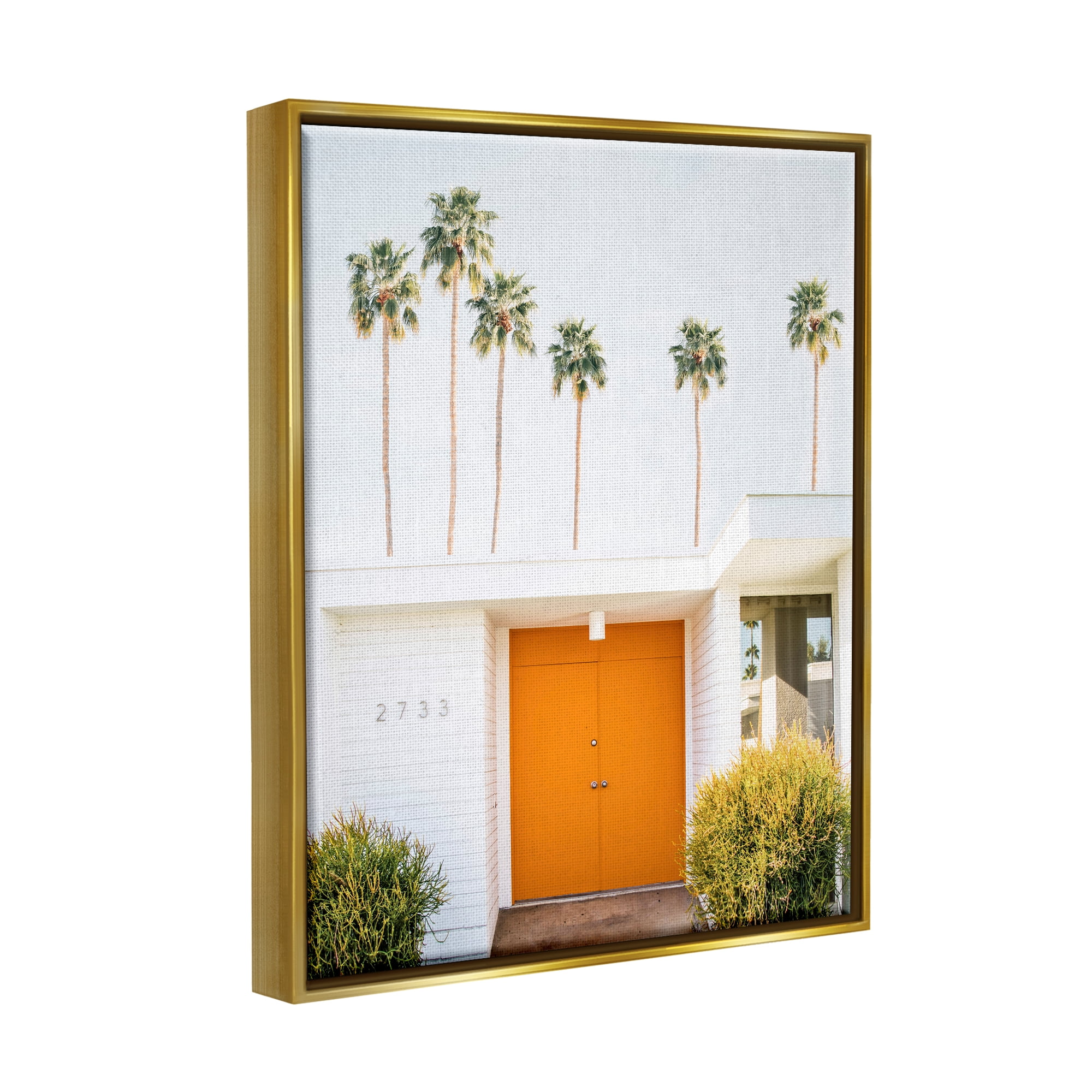 Stupell Industries Palm Springs Orange Door Botanical & Floral Photography Gold Floater Framed Art Print Wall Art, 17 x 21