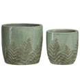 thumbnail image 1 of Urban Trends Collection 44004 Terracotta Round Pot with Fern Leaf Body, Green - Set of 2, 1 of 1