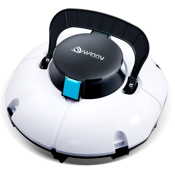 Cordless Robotic Pool Cleaner, Winny Pool Cleaner Automatic Pool Vacuum with Dual Filters, 80 Mins Runtime, Ideal for Flat Above Pools Up to 645 Sq.Ft (White and Blue)