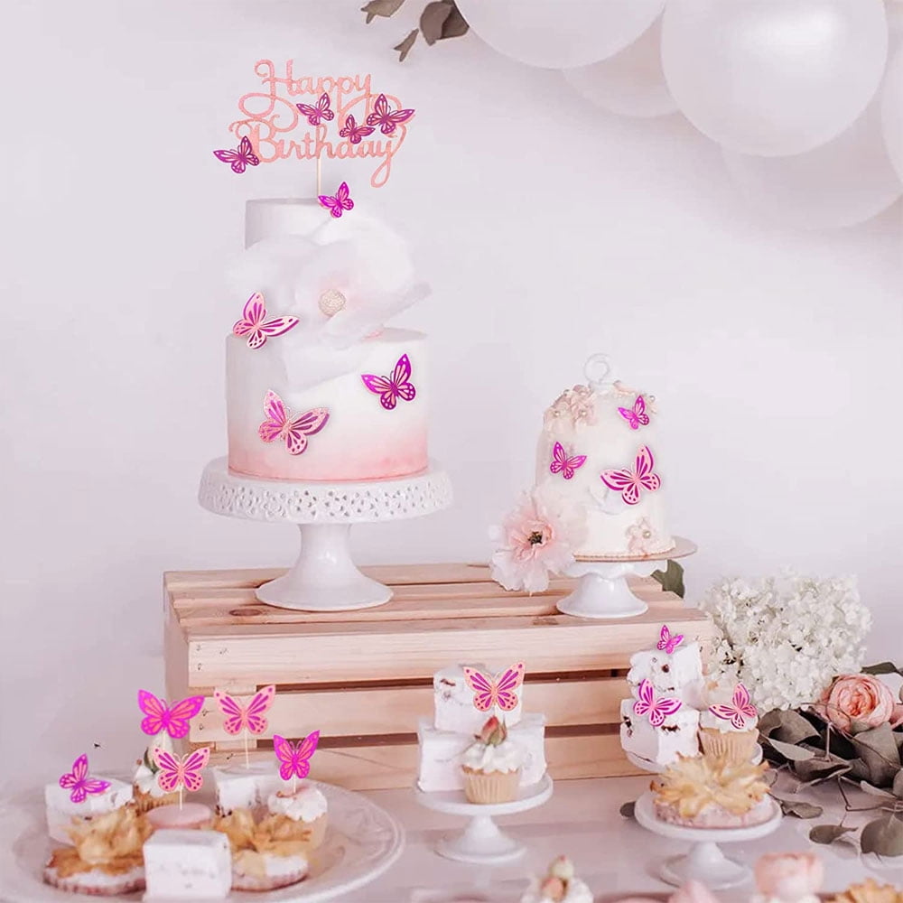 13pcs 3D Butterfly Cake Toppers, for Girls Women's Birthday Cake Decorations Butterfly Party DecorationsStyle:Style 1;