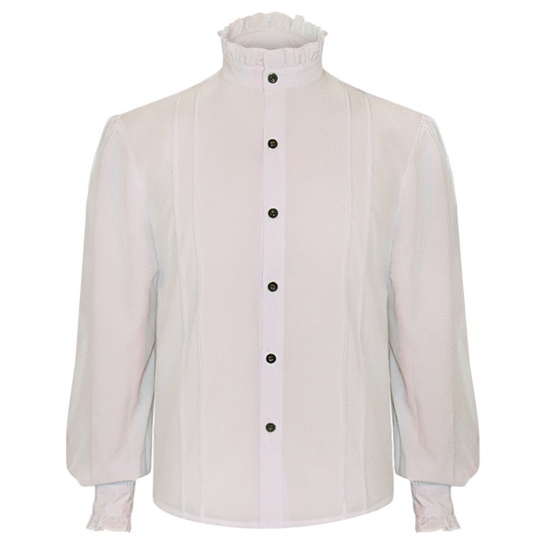 gothic white dress shirt men White Chapel Ruffle Shirt with Detachable Tie