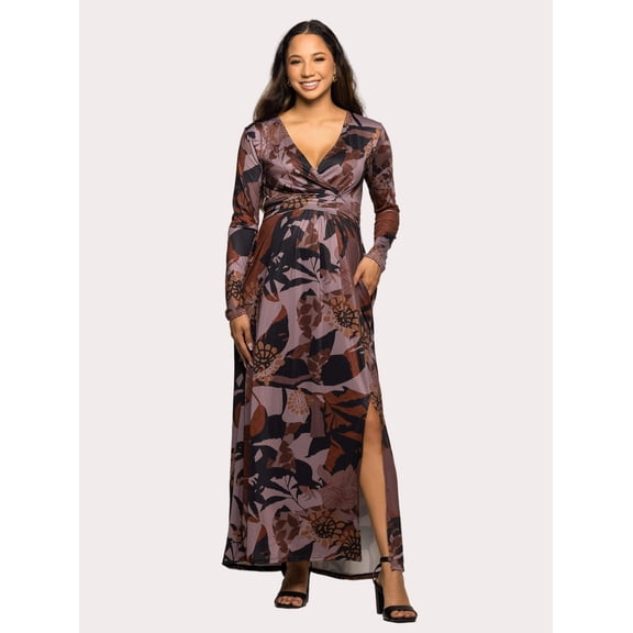 Maternity Floral Long Sleeve Faux Wrap Maxi Dress