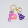 thumbnail image 1 of Hangs 2 Resin Glittering Letter Keychain with Color Stitching Flowing Design Purple Drop Glue English Character Key Chain for Daily Use, 1 of 4