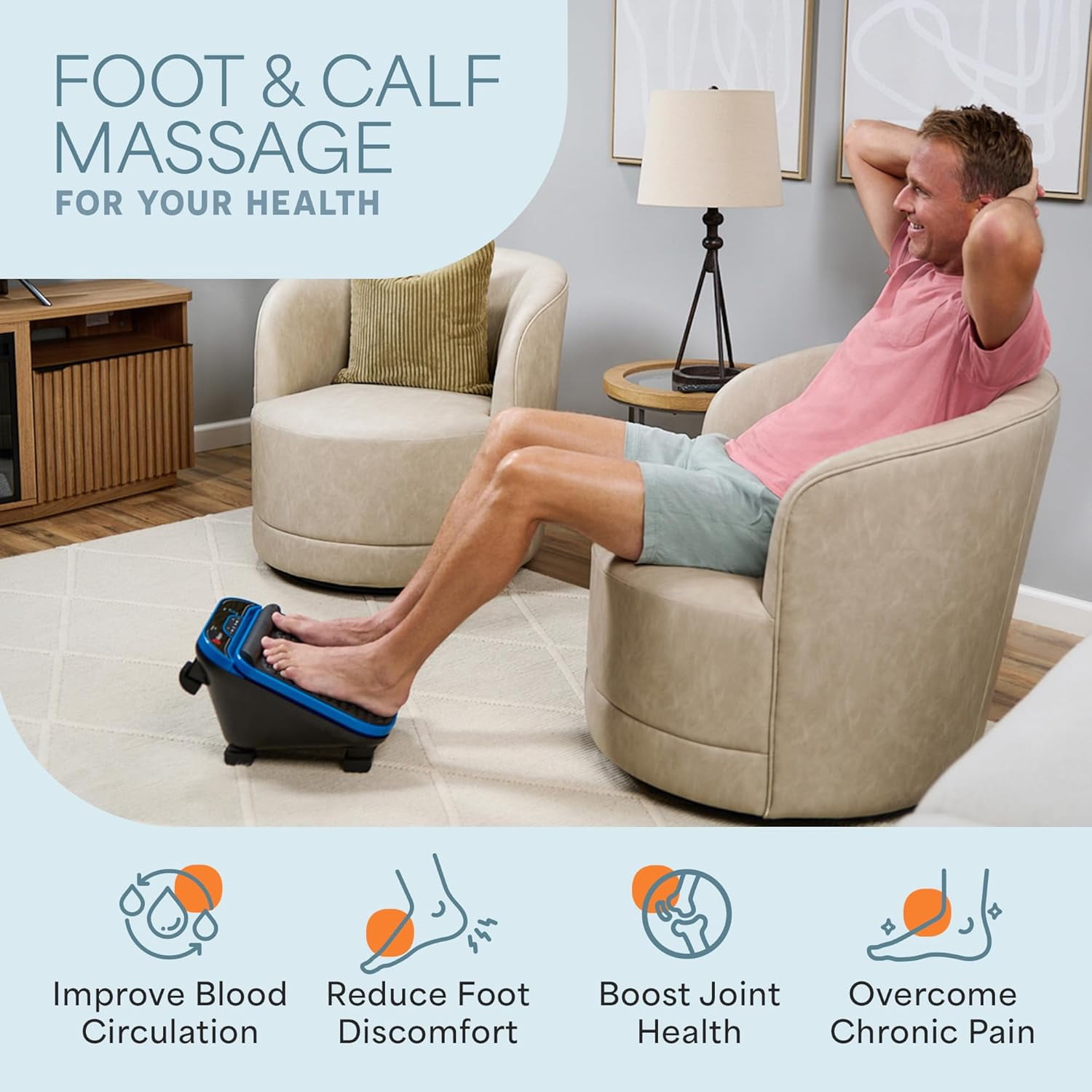 LifePro Electric Foot Massager for Neuropathy with Heat – Vibrating Foot & Calf Massager for Blood Circulation, Reflexology Foot Therapy & Home Relaxation - BLUE