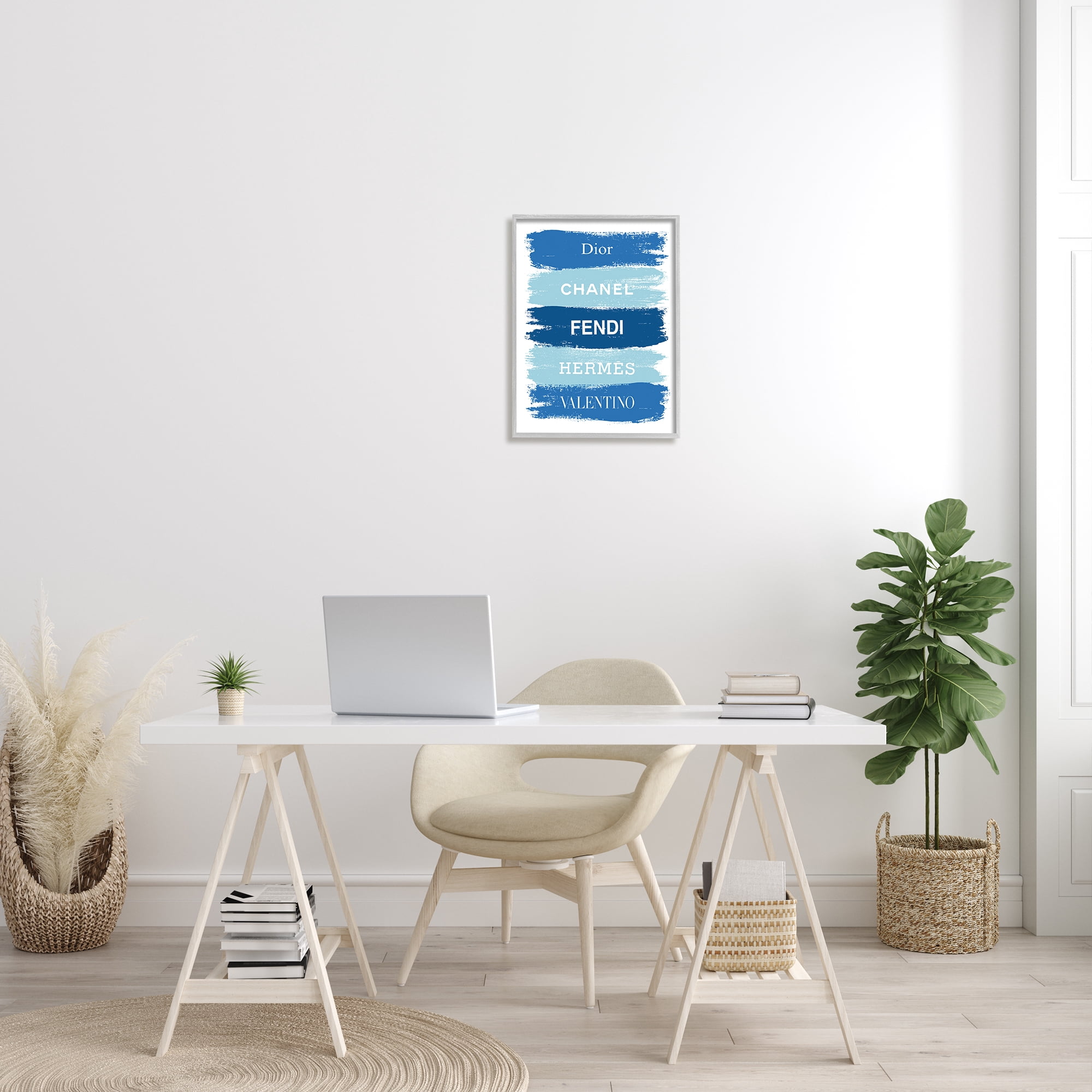 Stupell Industries Blue Denim Brush Strokes Glam Fashion Phrases Coastal Painting Gray Framed Art Print Wall Art, 16 x 20, Design by Martina Pavlova