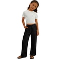 thumbnail image 6 of ITSAME Girls Pants, Cotton Linen High Waist Drawstring Kids Fashion Casual Wide Leg Pants Black 10-11T, 6 of 6