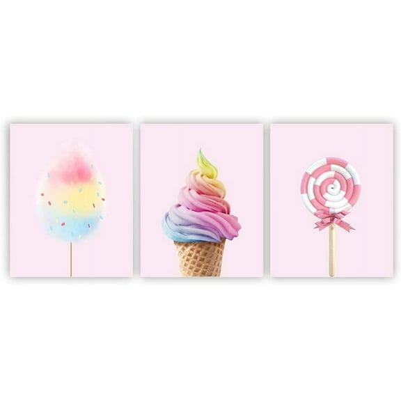 Candy Poster Rainbow Ice Cream Cotton Candy Wall Art Decor Girls Bedroom Wall Decor Modern Art Pink Poster Kids Room Decor(UNFRAMED)