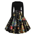 thumbnail image 2 of Women's Cocktail Dresses Christmas Print Wrap Long Sleeve Cocktail Dress Pleated A Line Fit and Flare Wedding Guest Dress, 2 of 6