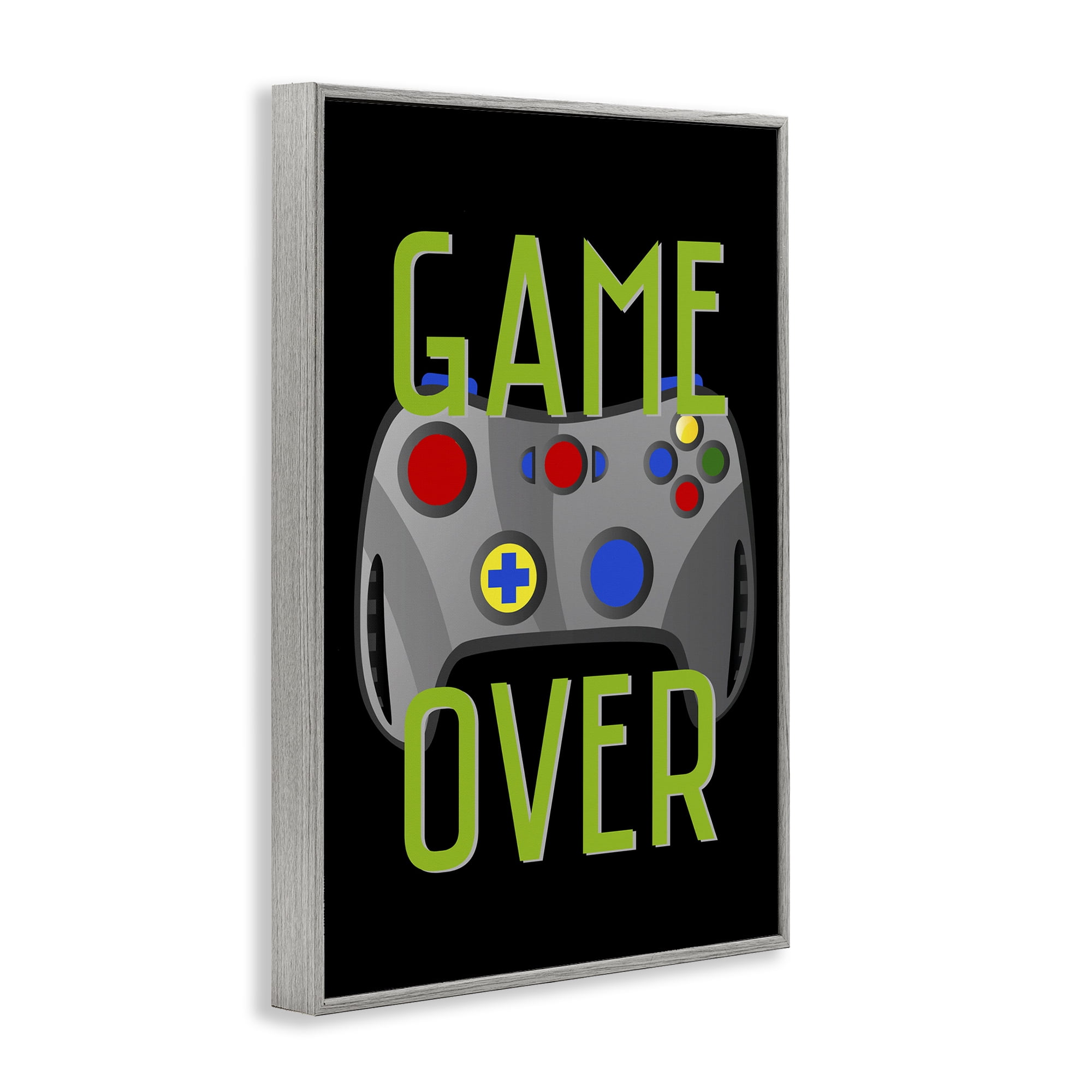 Stupell Industries Game Over with Controller Typography Painting Gray Framed Art Print Wall Art, 20 x 30