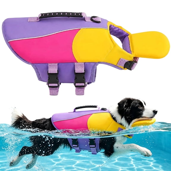 Dog Life Jacket with Chin Float, High Buoyancy Head Support & Reflective Rescue Handle Design for Dogs Swimming Pool Beach Boating