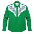 thumbnail image 4 of Mens Shirts Western Cowboys Print Long Sleeve Button Lapel Top Casual Carnival Classic Comfortable Shirt for Men Green L, 4 of 4