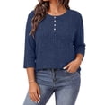 thumbnail image 2 of WellSize 3/4 Sleeve Blouses for Women Plus Size Henley Shirts Casual Crew Neck Tunic Tops Trendy Fall Pullover, 2 of 10