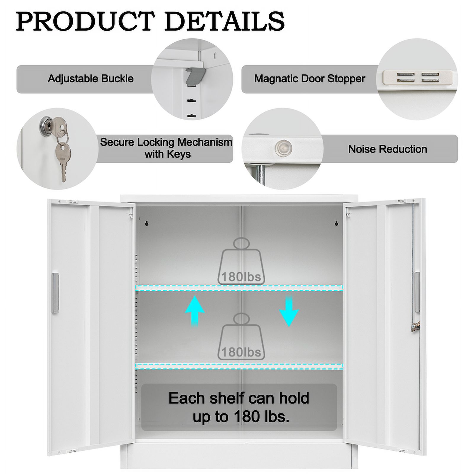 CJF Garage Cabinet, Metal Storage Cabinet with Doors and Shelves, for Home Office, Garage and Utility Room, White