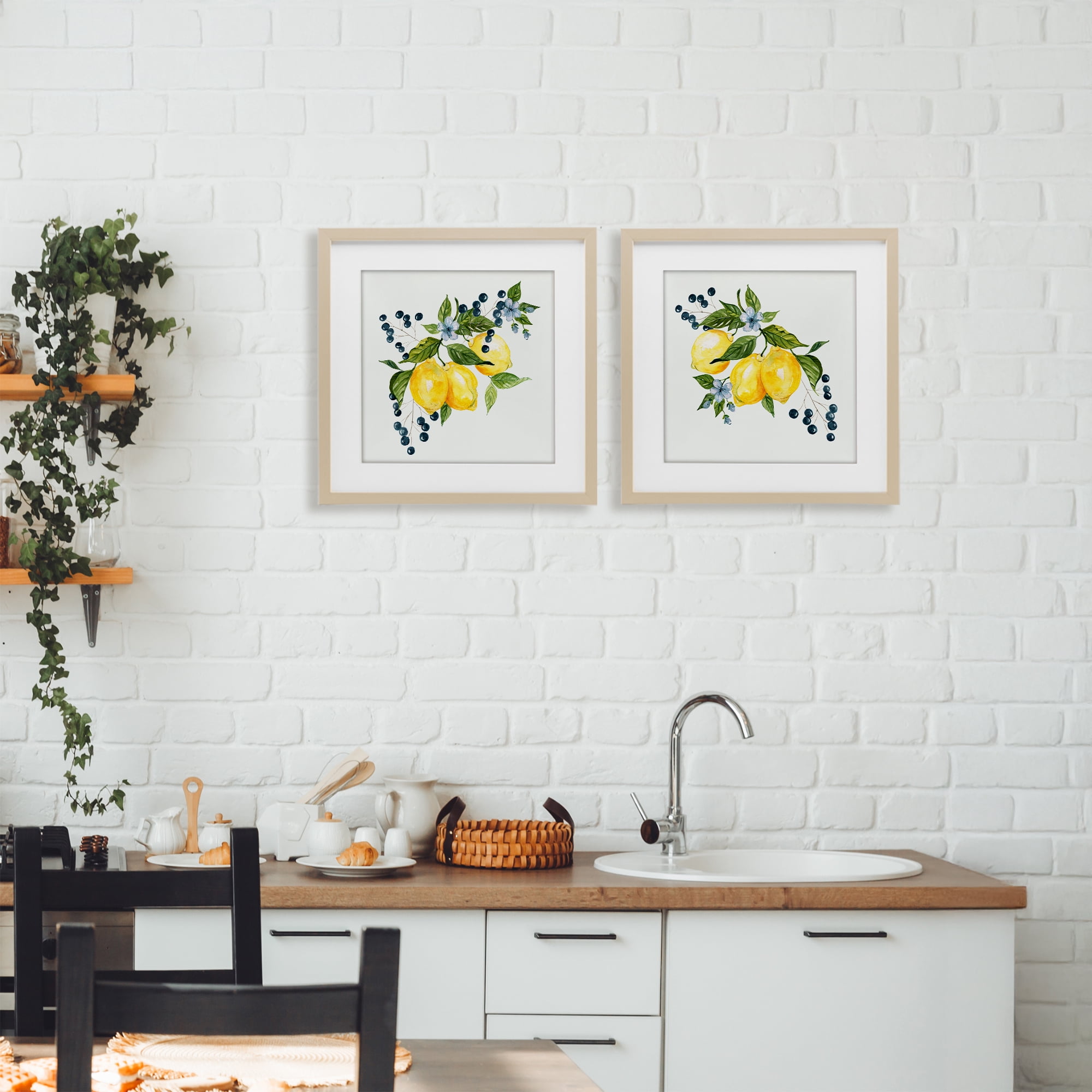 Stupell Industries Citrus & Berries Cluster 2 Piece Birch Framed Print Under Glass Set, design by Livi Finn