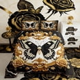 thumbnail image 2 of Manfei Wild Butterfly Bedding Sets Queen with Comforter for Girls, Vintage Damask Duvet Insert, Gold Rose Flower Comforter Sets Queen Size, Microfiber Bedroom Decor, 3pcs Reversible, 2 of 7