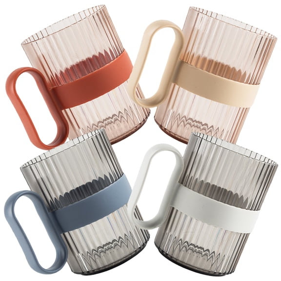 Bathroom Cups for Drinking Use Reusable Plastic Toothbrush Holder with Handle 4pcs