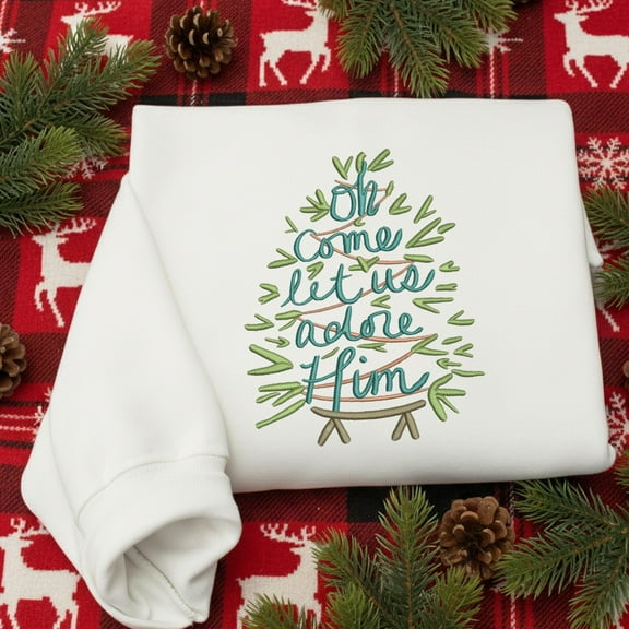 Embroidered O Come Let Us Adore Him Shirt, Christmas Tshirt, Christmas New Year Shirt, Let Us Adore Him Shirt, Christmas Gift Shirt