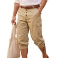 thumbnail image 3 of BiZtdJrK Men's Casual High Waisted Walking Long Shorts with Button Pockets Solid Casual 3/4 Length Summer Capris Khaki XL, 3 of 10