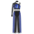 thumbnail image 3 of Miutii Girls Sequins Rhinestones Lyrical Dance Colored Block Outfit Jazz Performance Set Top with Pants Royal Blue 12, 3 of 7