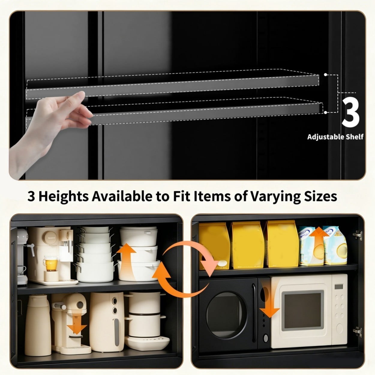 47.3" Metal Kitchen Pantry Cabinet with Doors, Heavy Duty Freestanding Storage Organizer, Adjustable Shelves, 110 LBS Capacity Steel Cabinet for Kitchen Pantry Living Room, Black