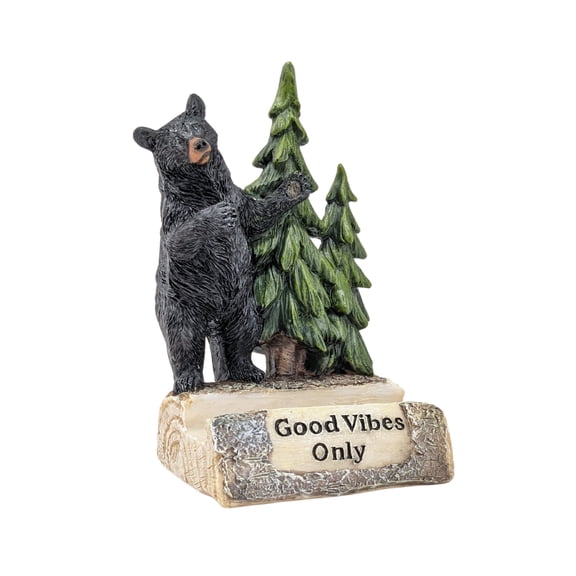 Rustic Black Bear Phone Holder with Pine Trees – Resin Figurine Cellphone Stand for Desk, Nightstand, or Office - Woodland Lodge Cabin Accessory - Whimsical Gift for Nature, Wildlife & Forest Lovers